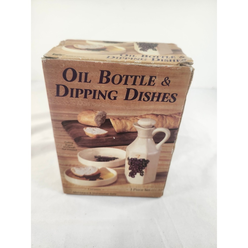 Tuscany Style Ceramic Oil Bottle and‎ Dipping Dishes 3 Piece Set Grape Motif